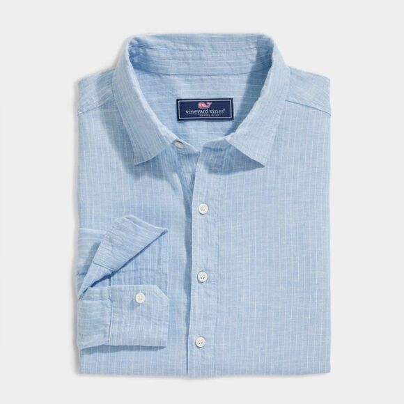New Vineyard Vines Spread Collar Striped Linen Shirt Mens XS - Picture 1 of 5